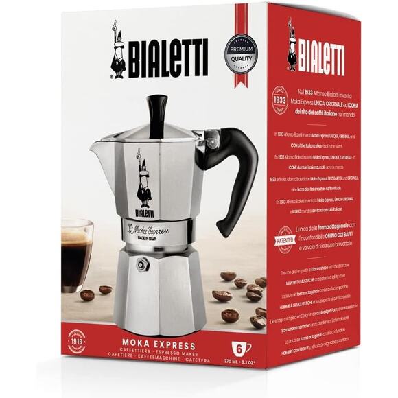 Bialetti Moka Express 6-Cup Stovetop Espresso Maker | Italian Coffee Pot Silver - Picture 2 of 16